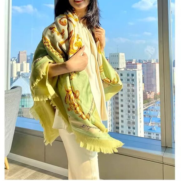 AmandaX “Impression of Summer” Silk-Wool Jacquard Large Scarf/Shawl Throw - Picture 2 of 16